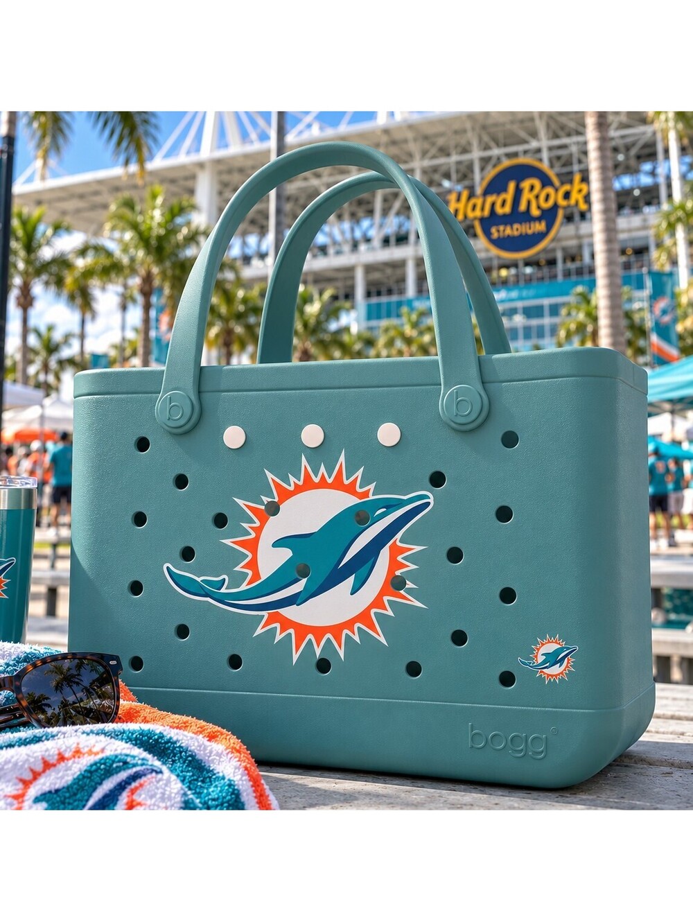 Bogg Bag Miami Dolphins Original Large Aqua NFL Beach Tailgate Game Day Tote NWT